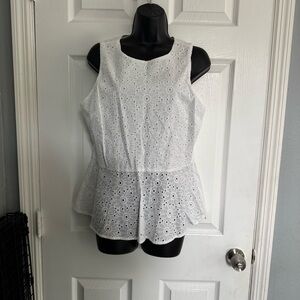 NWT Michael Kors White Eyelet Peplum Blouse - size M
